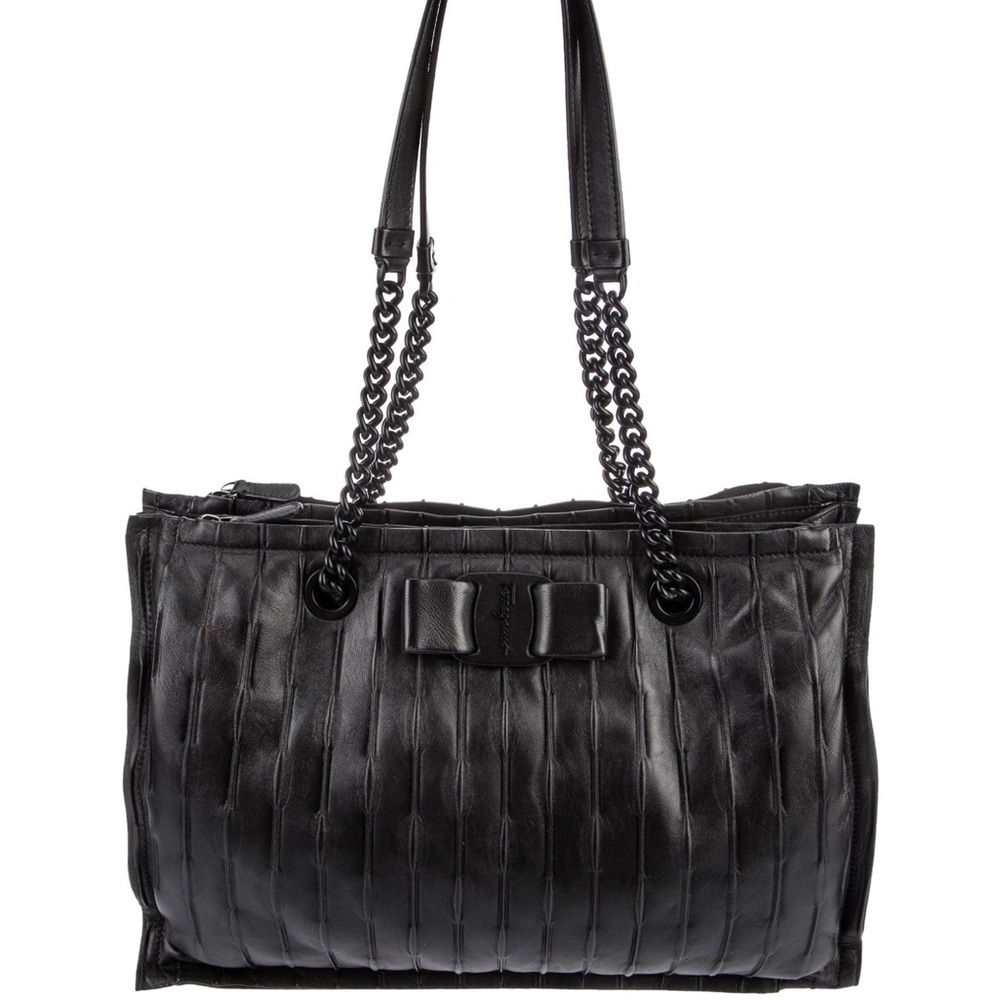 Salvatore Ferragamo Soft Leather Signature Logo Bow Tie Tote
